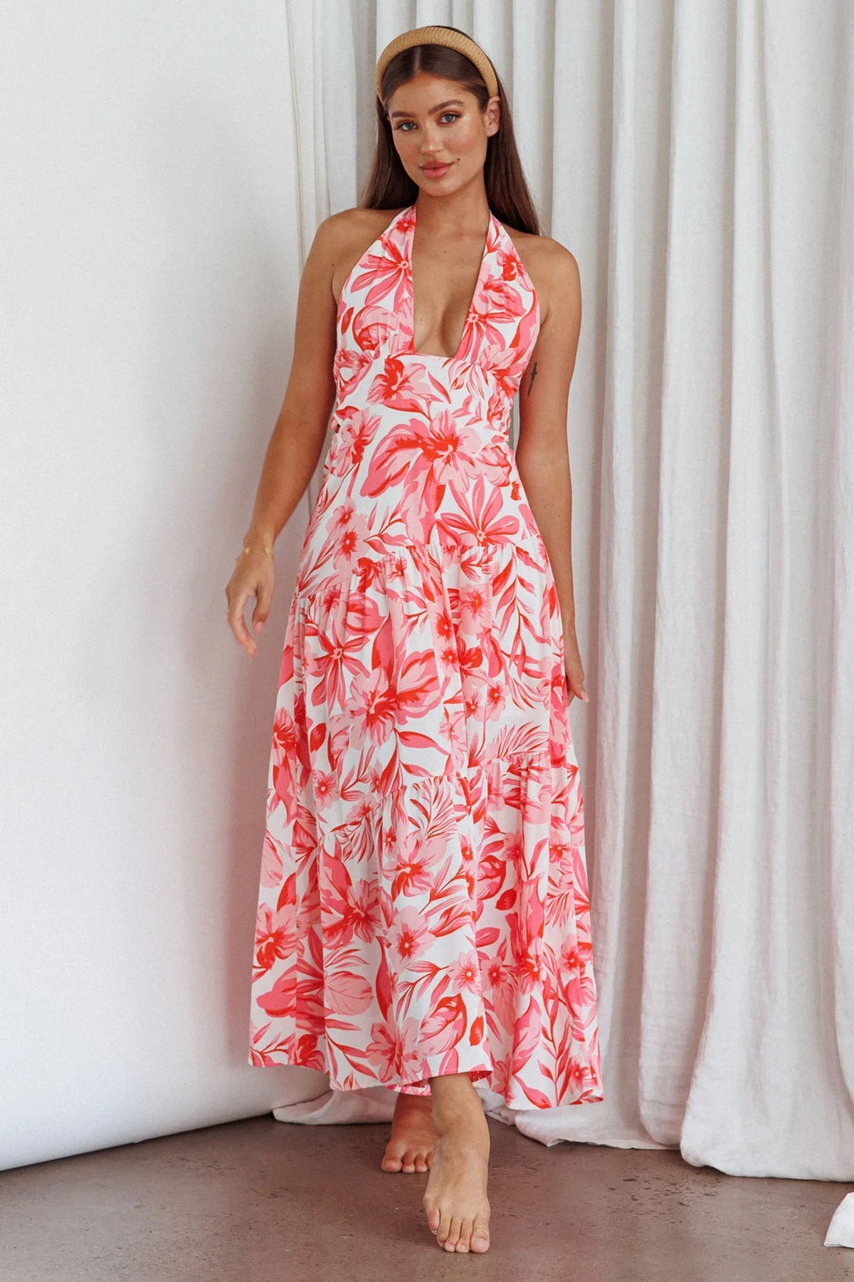 Bondi Keyhole Bust Maxi Dress Floral Pink