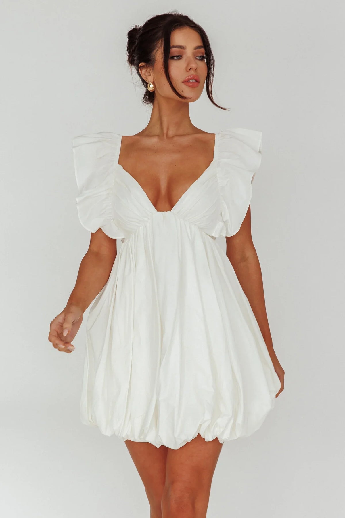 Horoscope Bubble Hem Mini Dress Ivory