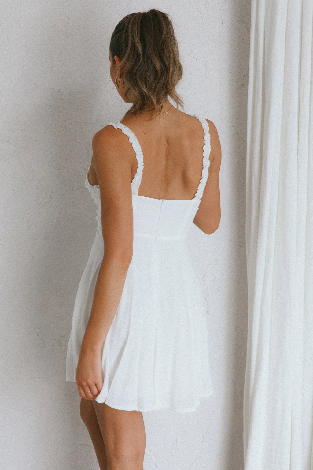 Illia Frill Trim Textured Dress White
