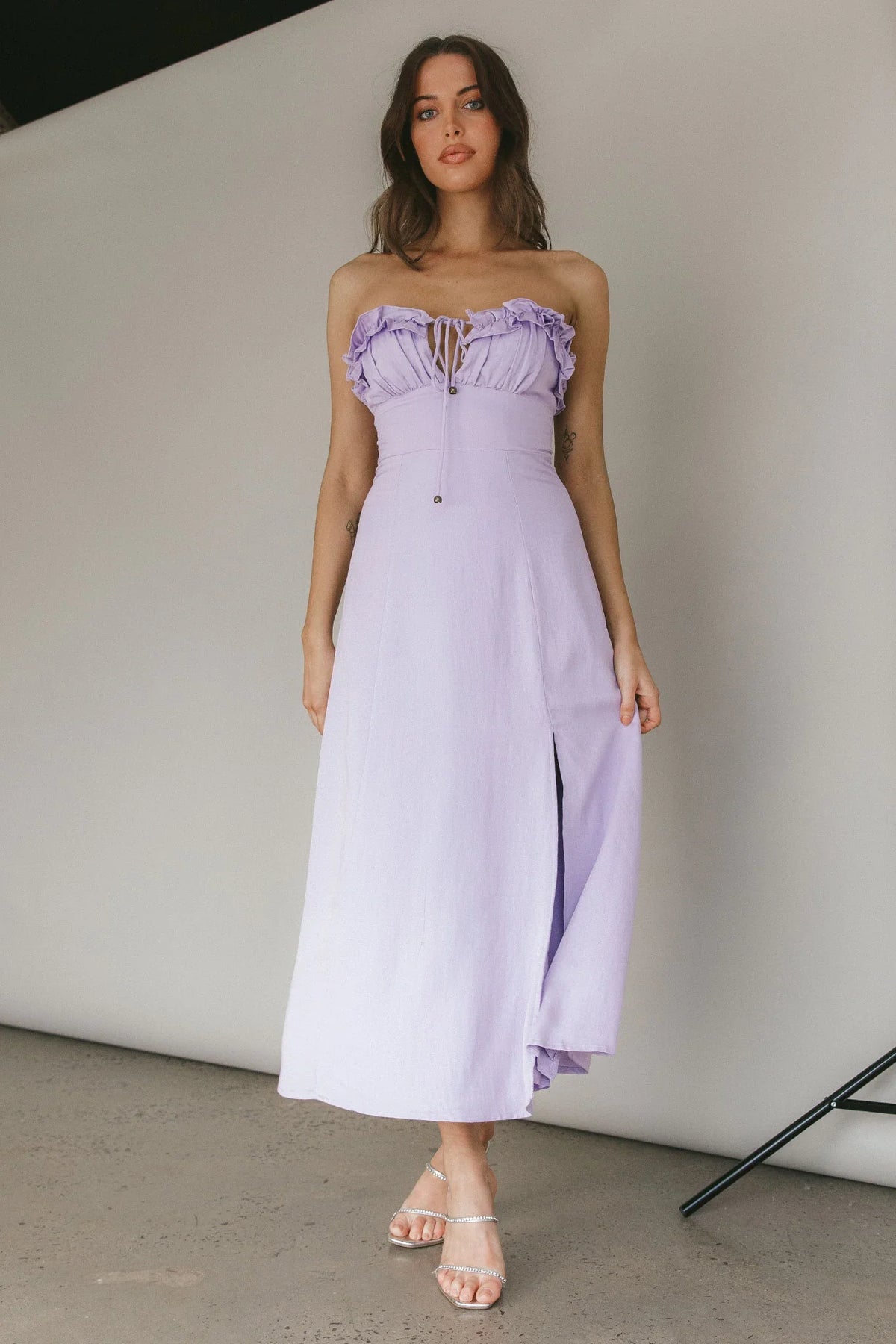 Under The Sun Tied Bust Midi Dress Lilac