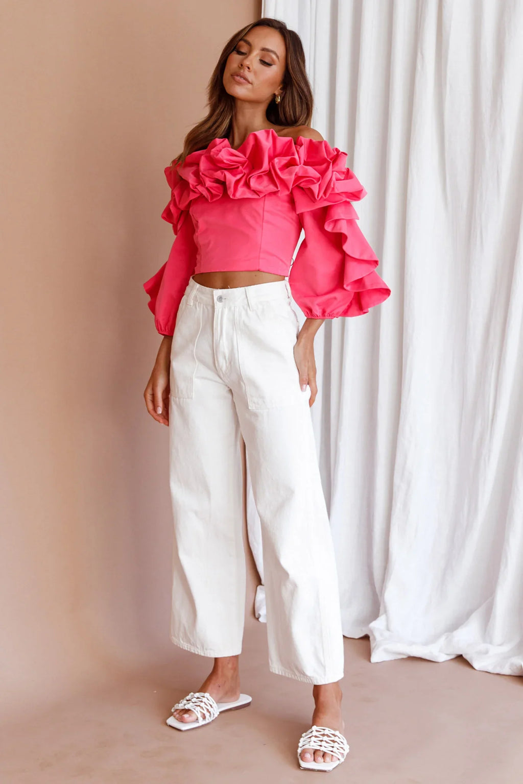 Midnight Mirage Puff Ruffle Crop Top Doll Pink