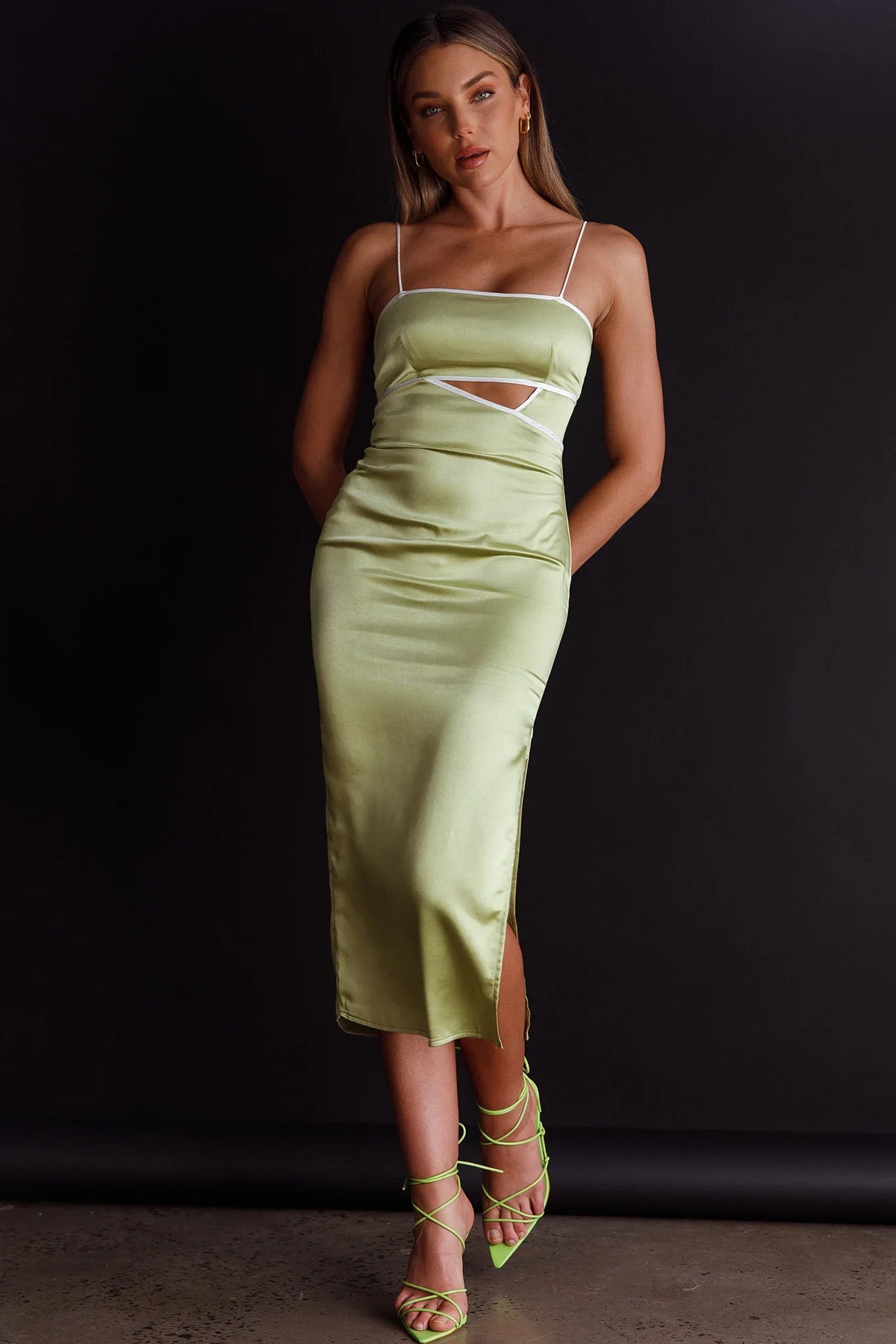 Laia Cut-Out Bodice Midi Dress Green
