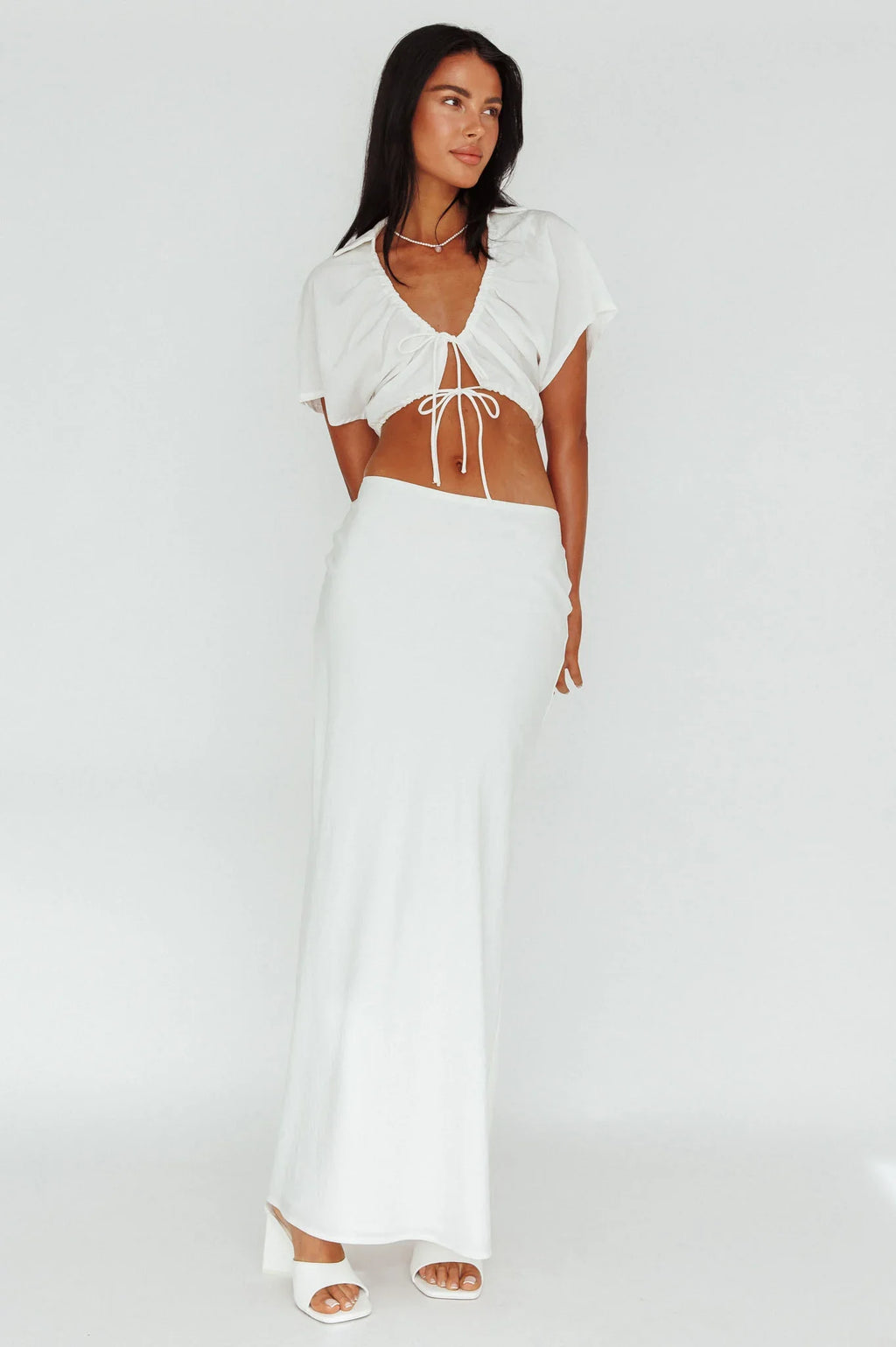Coast To Coast Tied Crop Top White