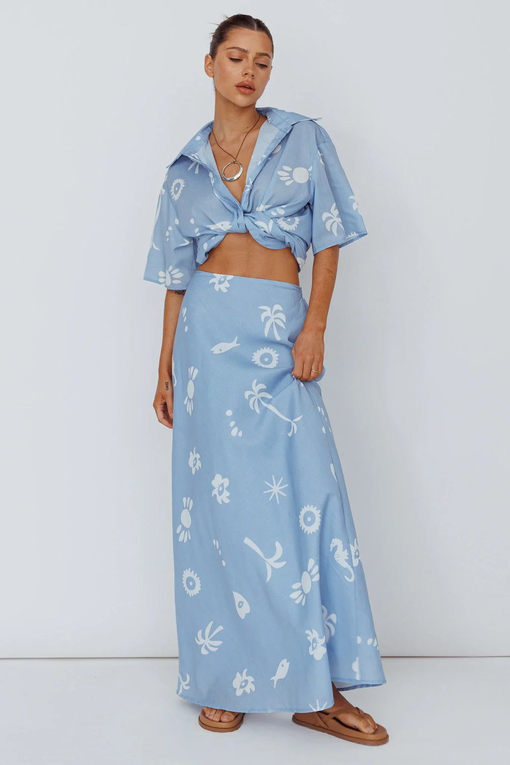 Light Aura Maxi Skirt Print Blue White