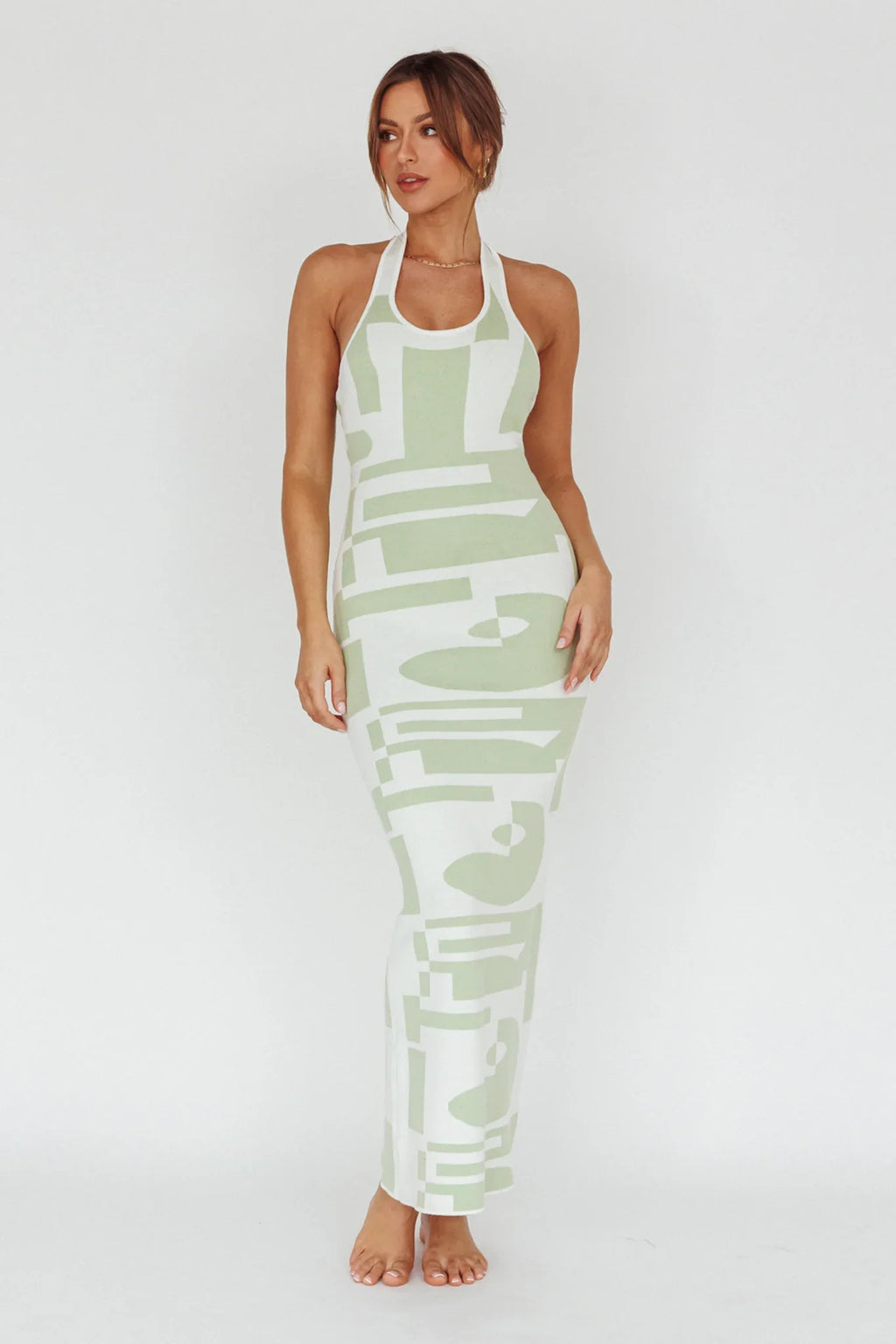 Desert Daze Halterneck Knit Dress Sage