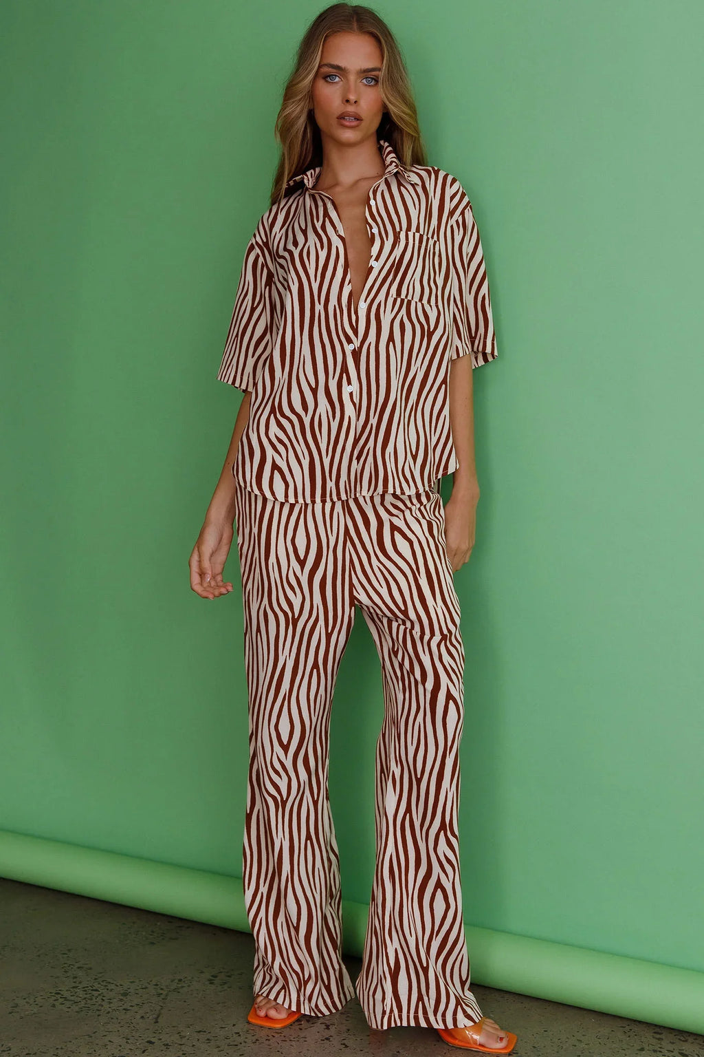Just A Hunch Button Shirt Zebra Brown