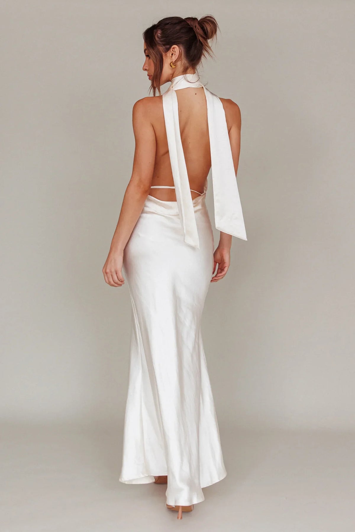 Italia Azure Halterneck Maxi Dress Oyster