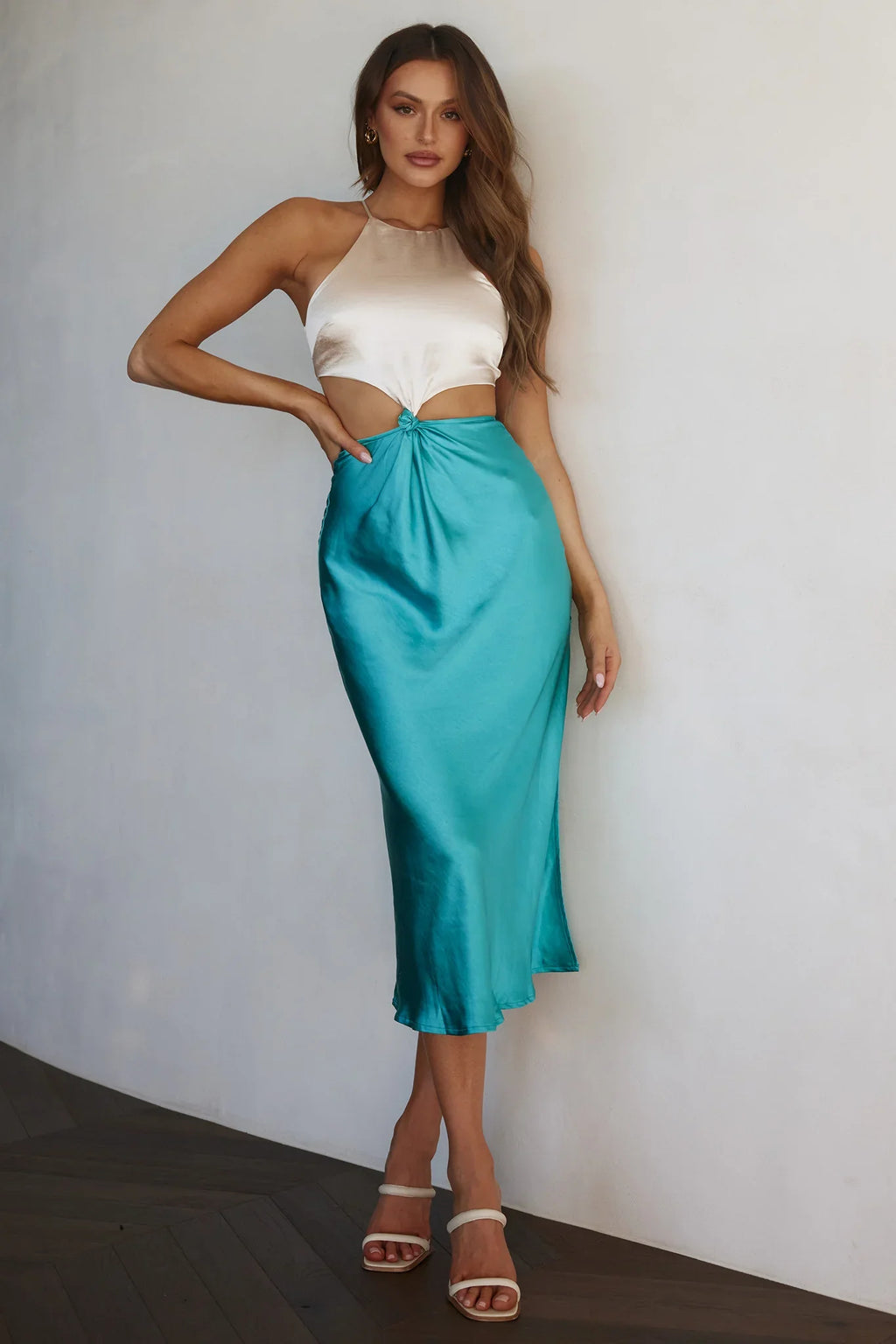 Utopia Cut-Out Waist Midi Dress Blue