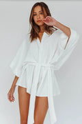 Daytona Beach Button-Up Romper Textured White