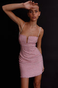 Dolce Life Low Back Mini Dress Houndstooth Pink