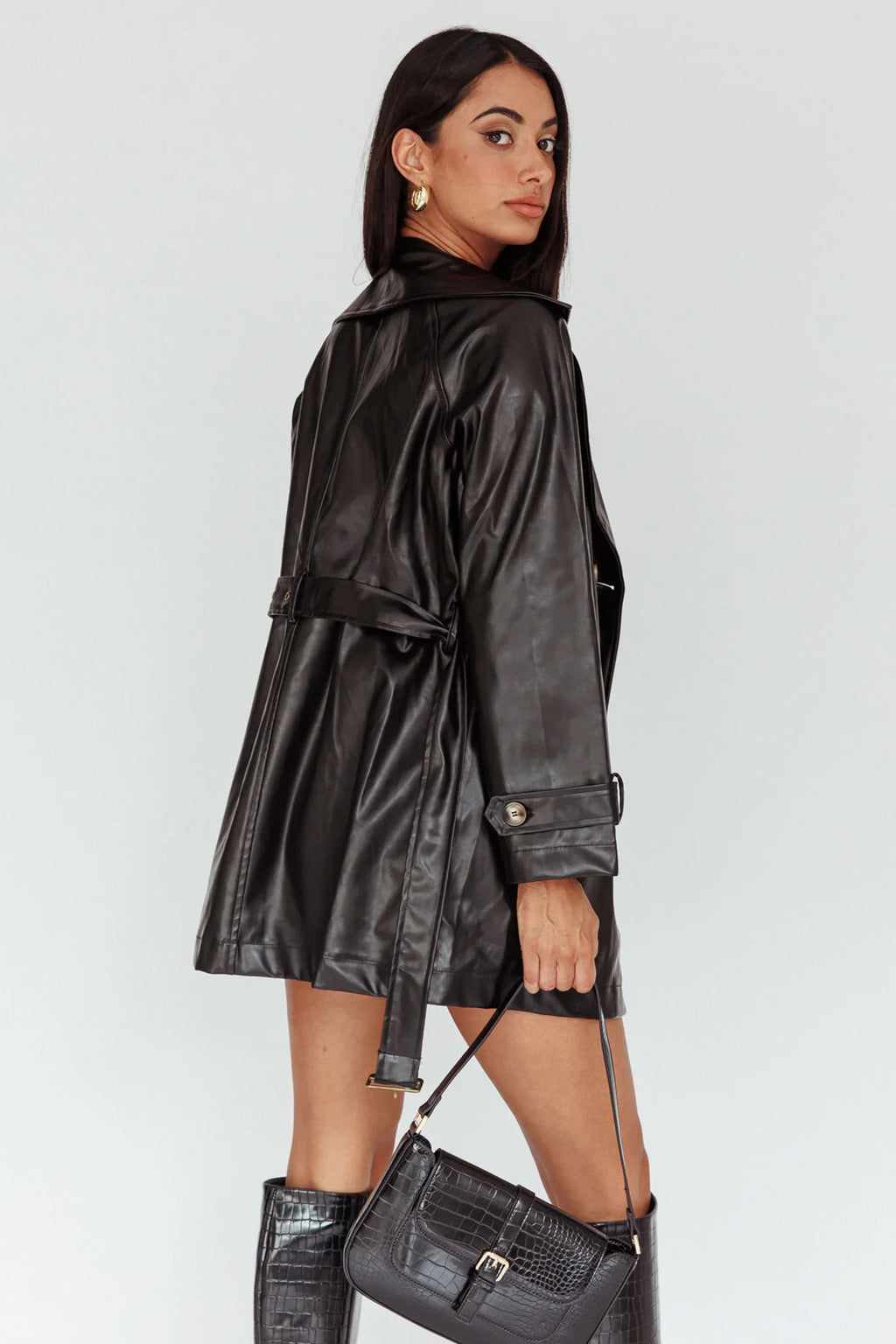 Noa Faux Leather Belted Jacket Black