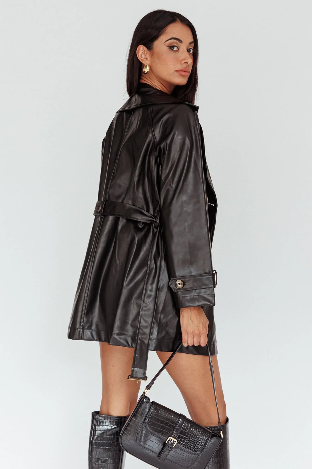 Noa Faux Leather Belted Jacket Black