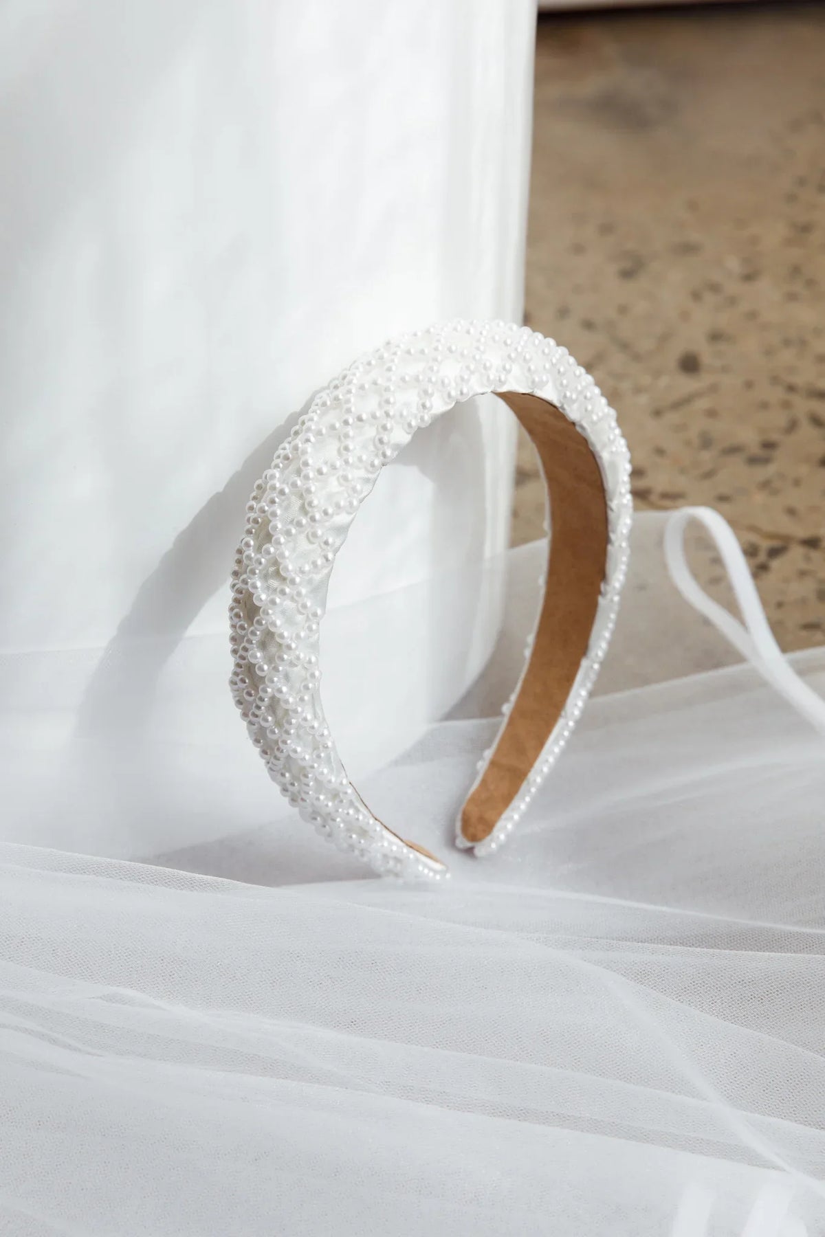 Suede Pearl Headband White
