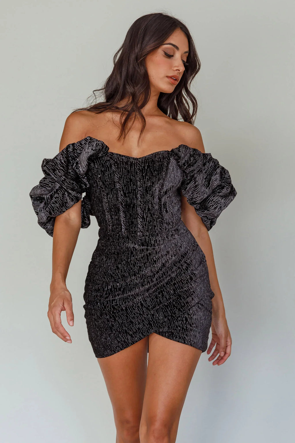 So Famous Off-Shoulder Mini Dress Black
