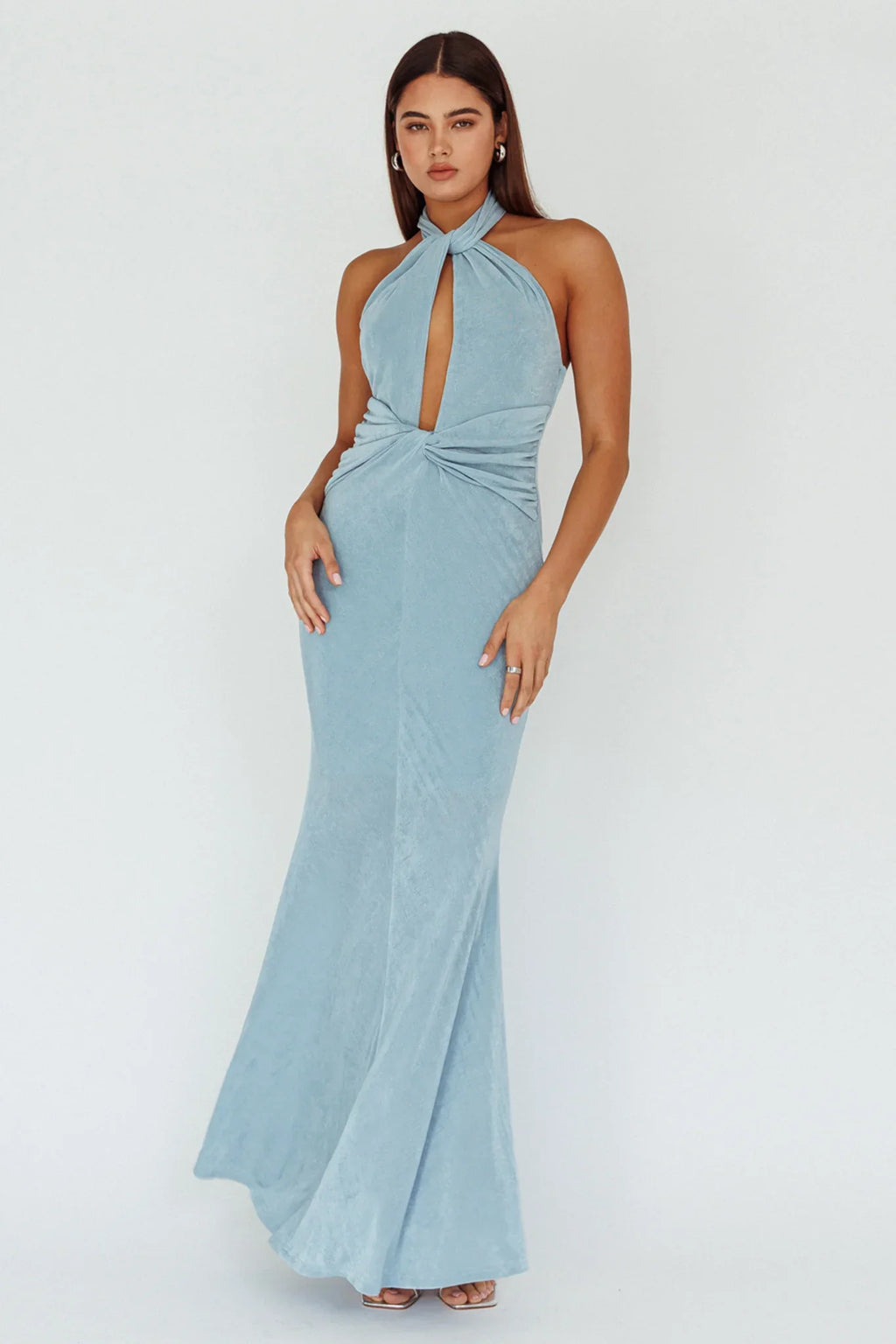 Ileana Twist Bodice Maxi Dress Light Blue