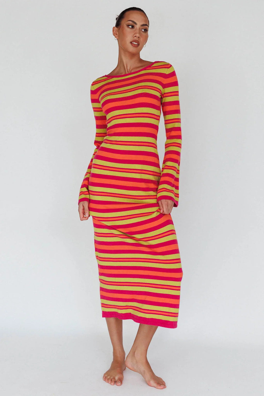 Jozie Long Sleeve Maxi Dress Stripe Orange