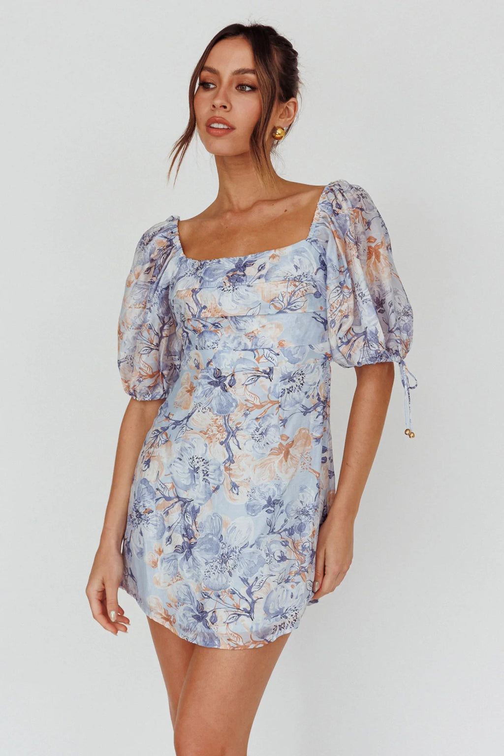 Addicted To Love Pleated Bust Dress Floral Blue/Mocha