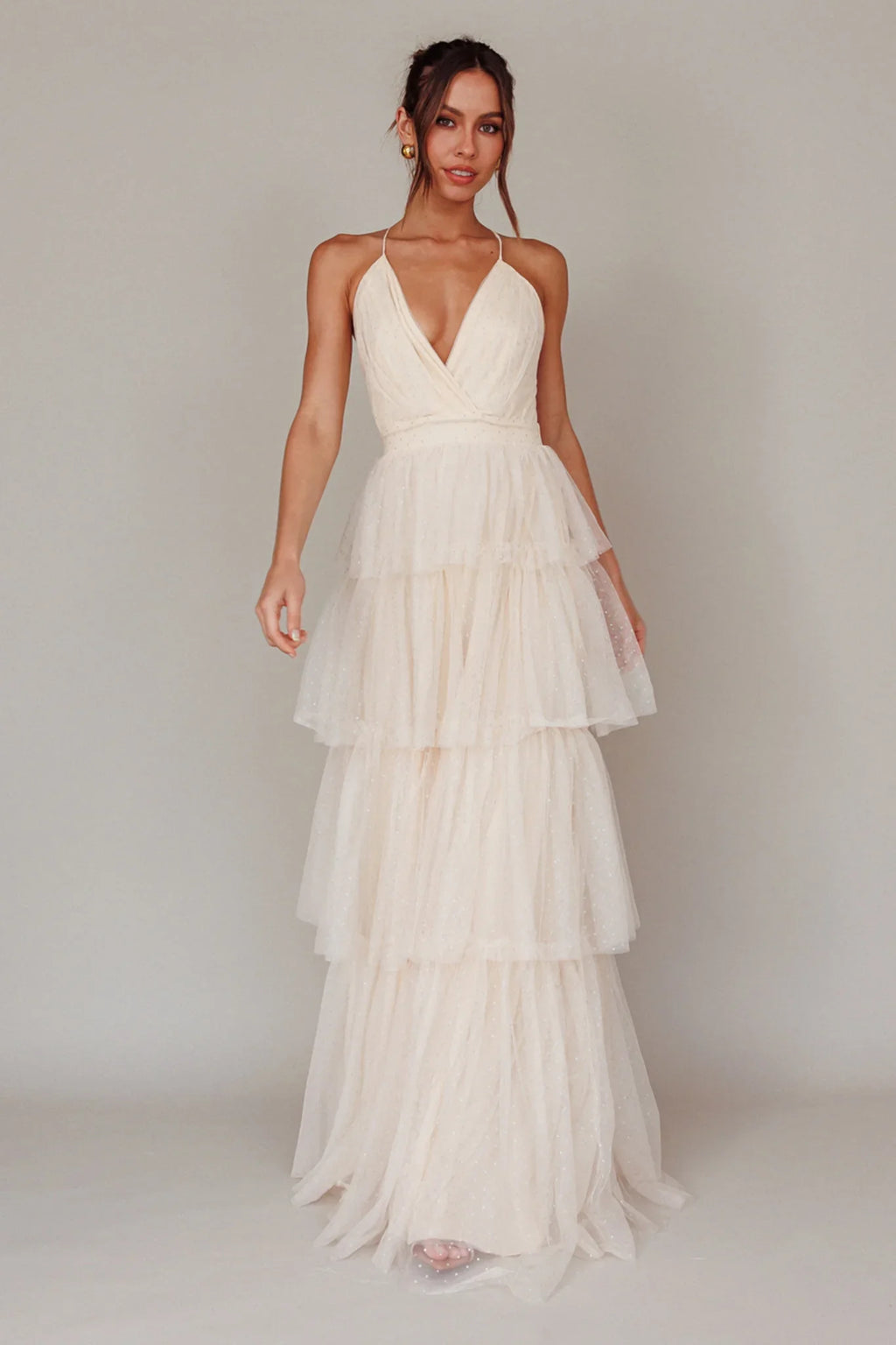 Seylah Tiered Frill Maxi Dress Glitter Cream