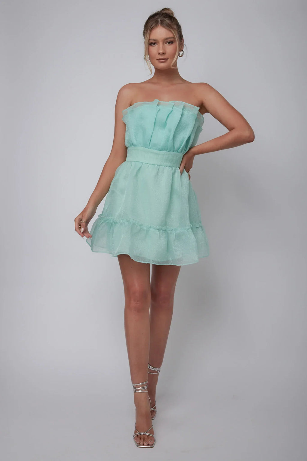 Marisela Strapless Frill Hem Mini Dress Mint