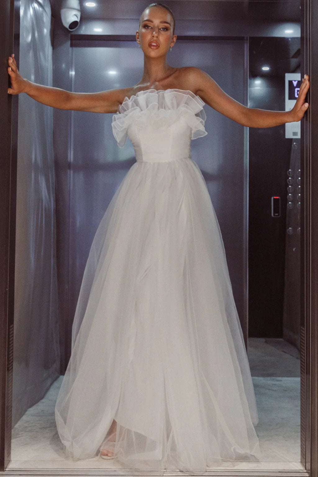 Marietha Organza Frill Maxi Wedding Dress White