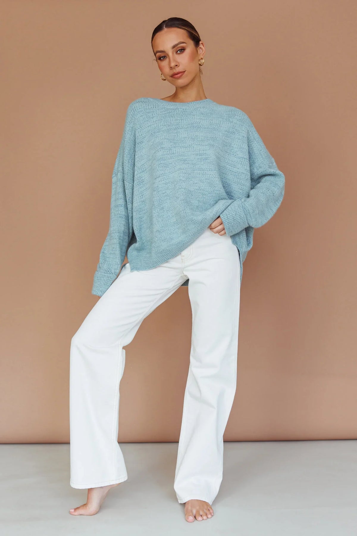 Kayce Dropped Shoulder Knit Sweater Sky Blue
