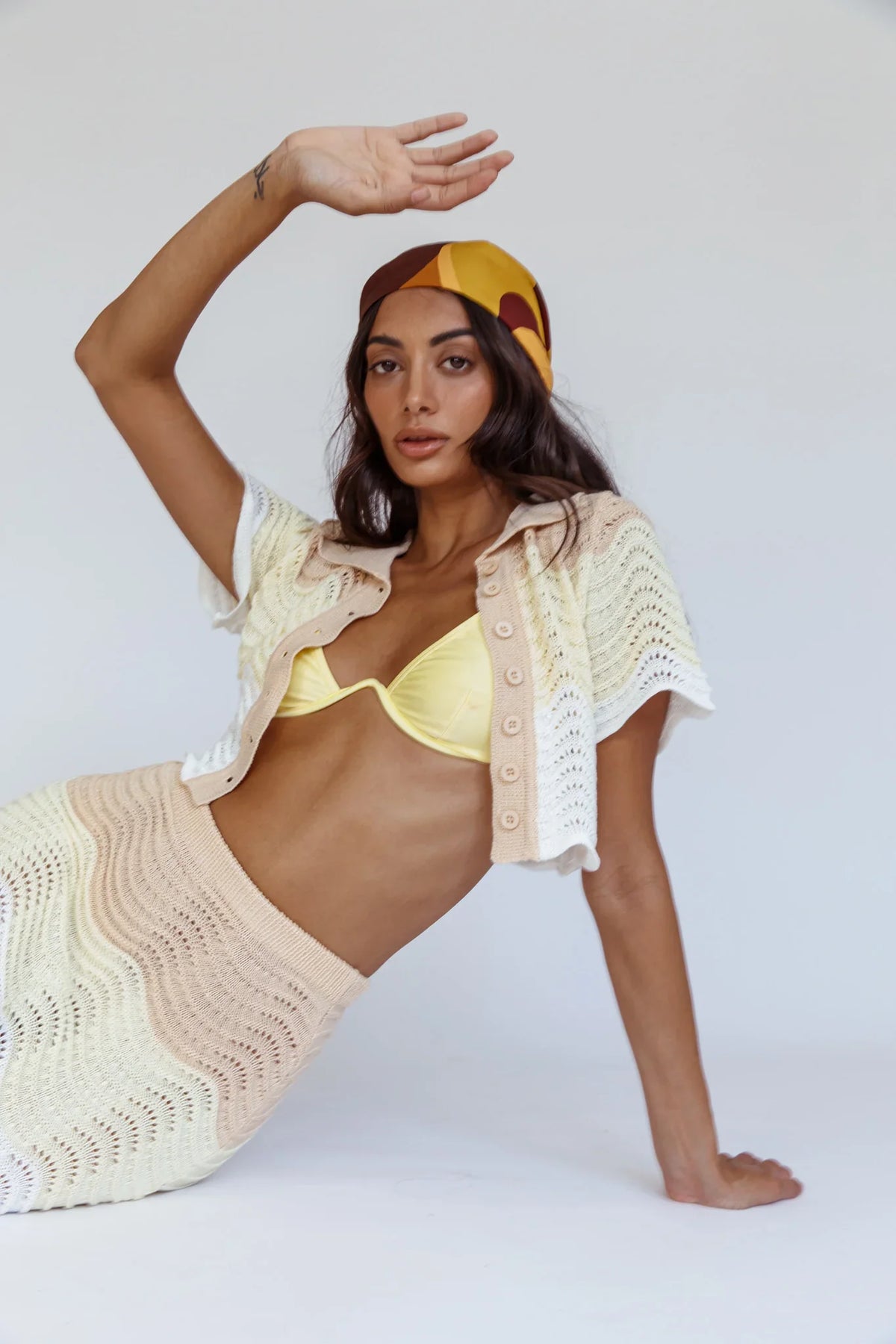May Blooms Button Up Crop Top Lemon Butter