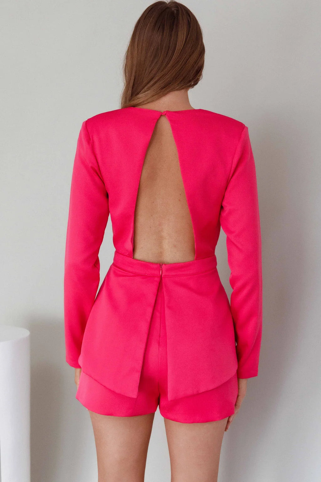 Ennis Long Sleeve Structured Romper Pink