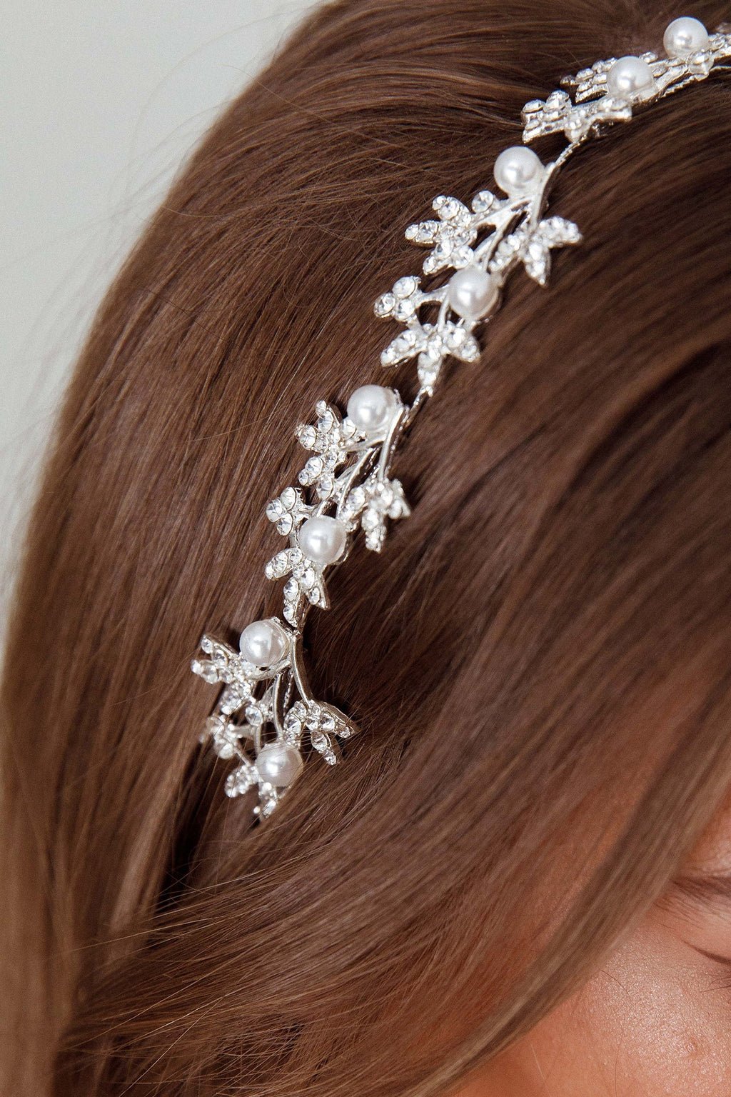 Leaves & Pearl Wire Headband Silver