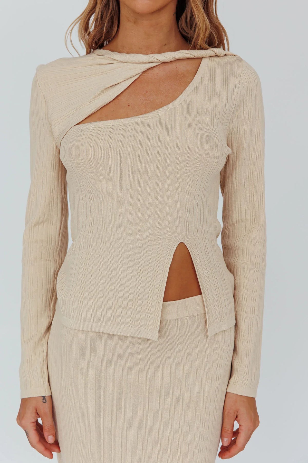 Rossana Twist Neck Keyhole Top Butter