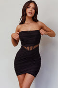 Charlee Ruched Mesh Dress Hail Spot Black