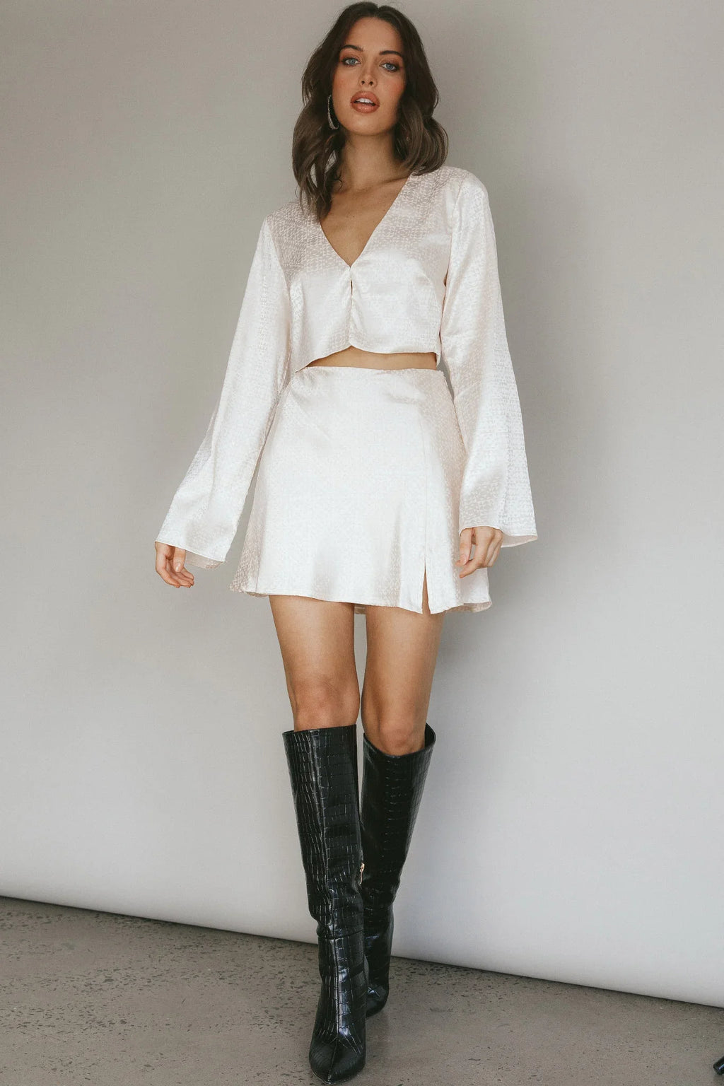 Winona Satin Jacquard Mini Skirt Cream