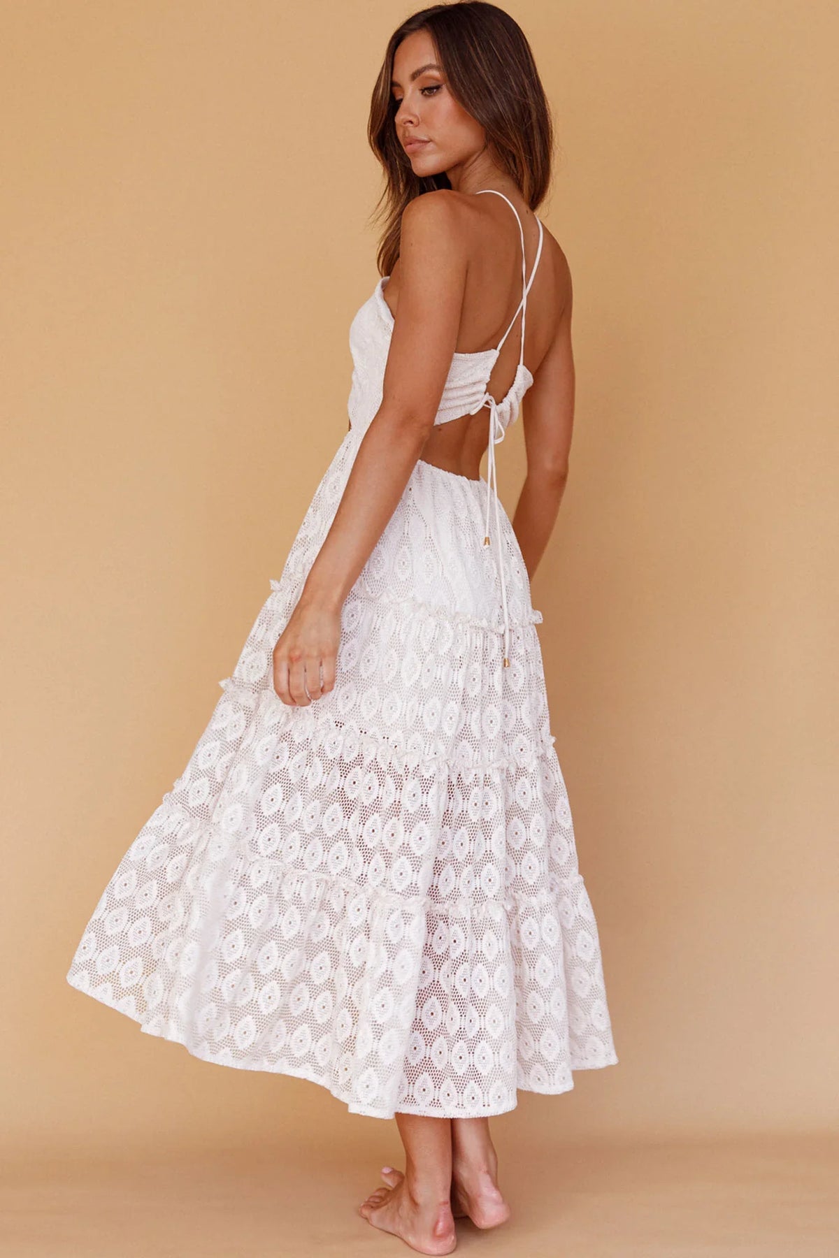 Just Cruise Cut-Out Bodice Midi Dress Sand