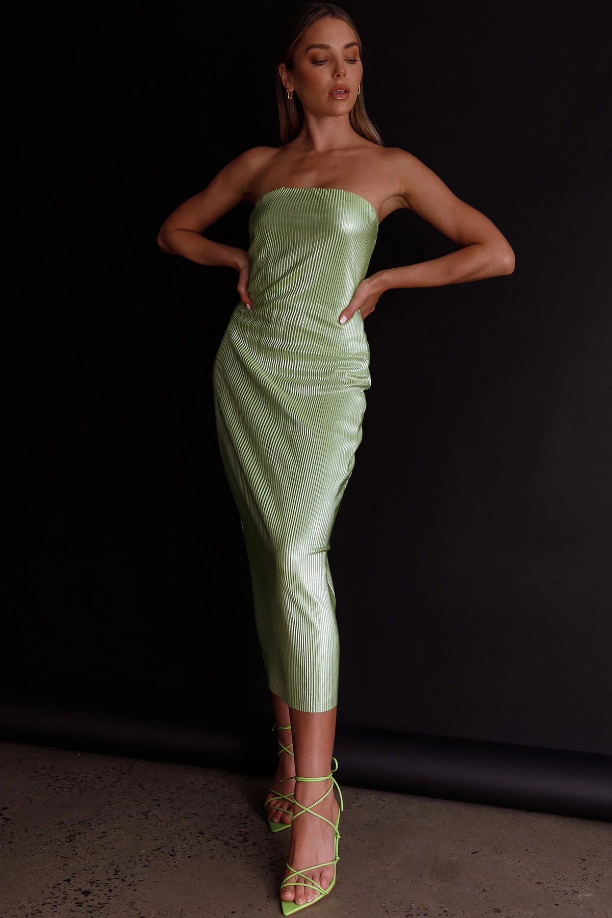 Shondra Accordion Pleat Tube Dress Lime