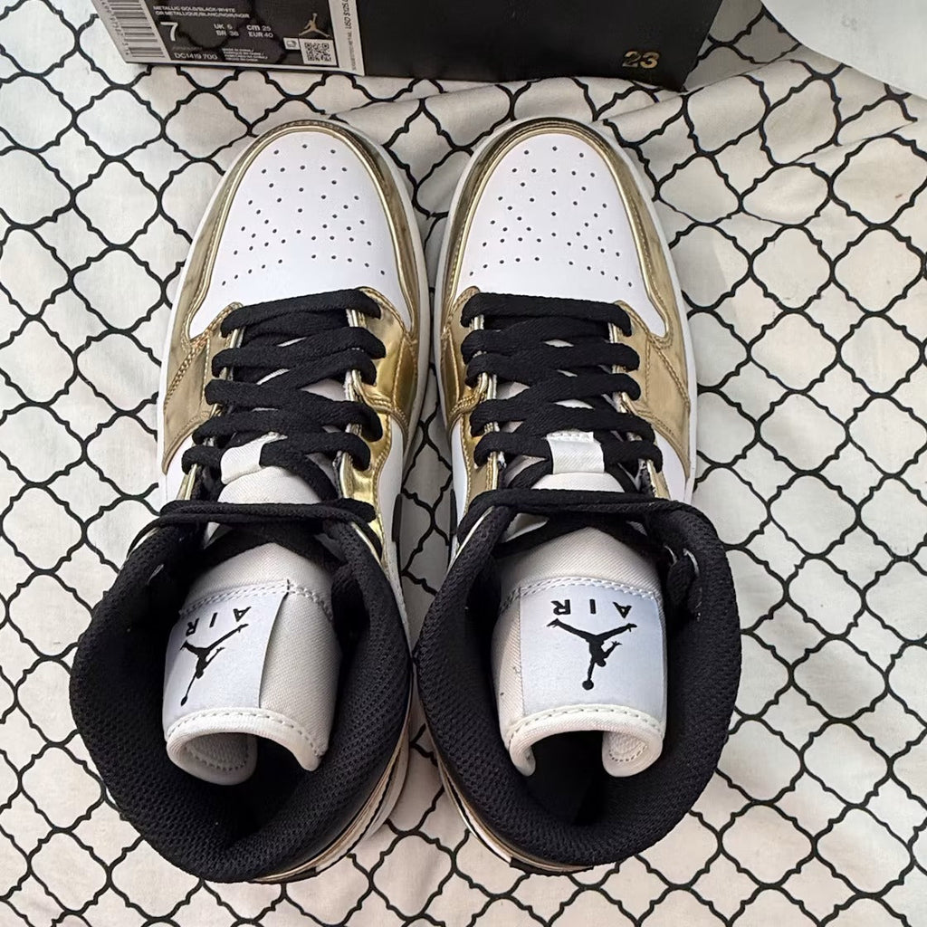 Air Jordan 1 Mid Metallic Gold Black White