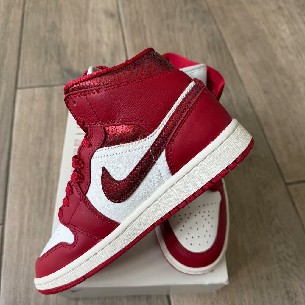 Air Jordan 1 Mid SE Red Cracked Leather (Women's)