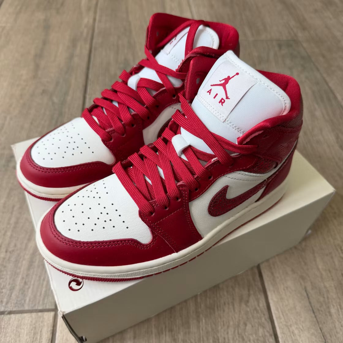 Air Jordan 1 Mid SE Red Cracked Leather (Women's)