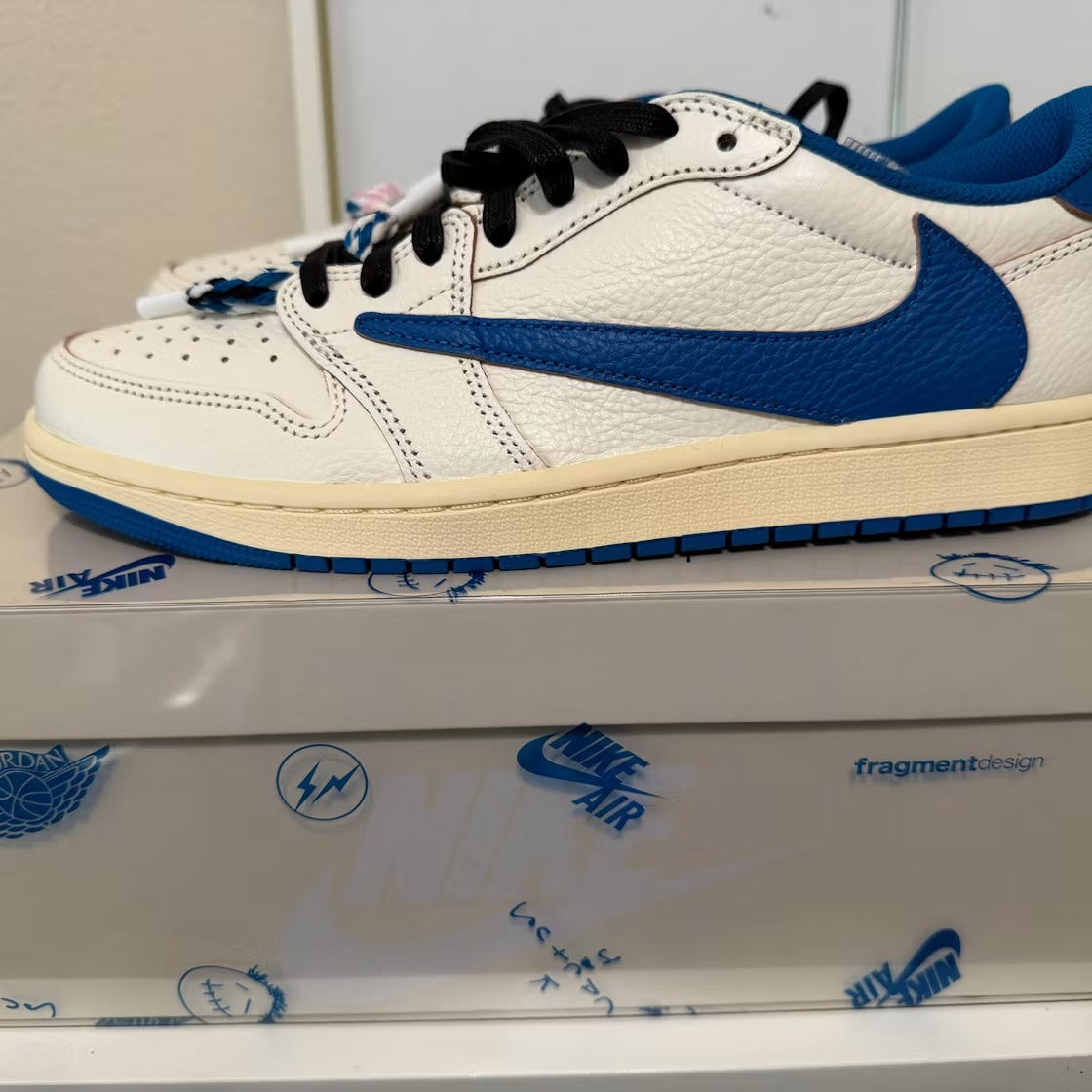 Air Jordan 1 Retro Low OG SP Fragment x Travis Scott Sail Military Blue