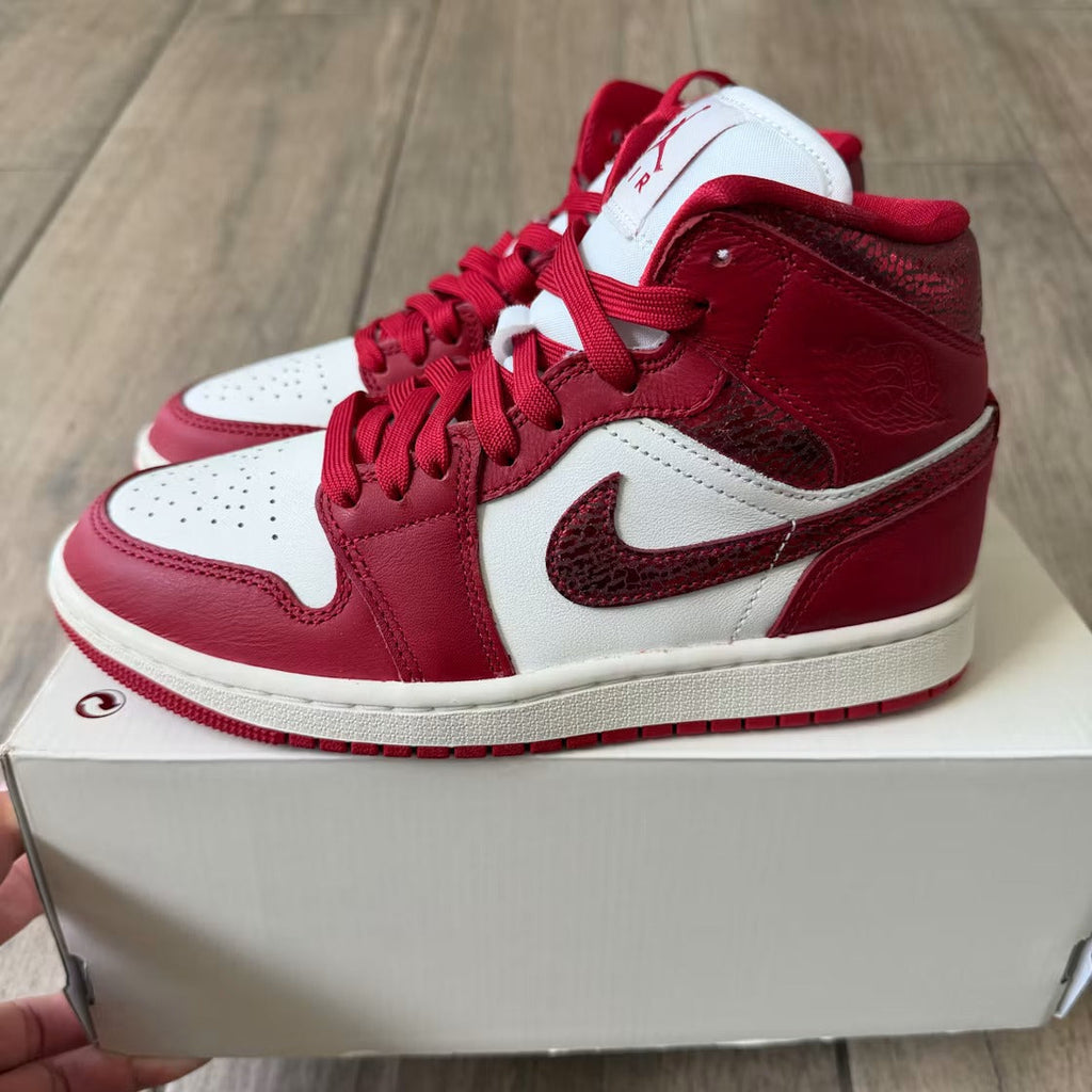Air Jordan 1 Mid SE Red Cracked Leather (Women's)