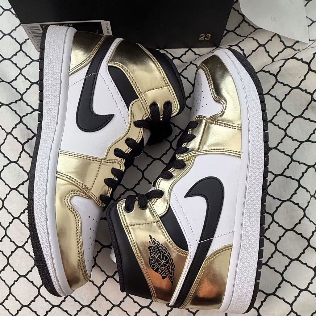 Air Jordan 1 Mid Metallic Gold Black White